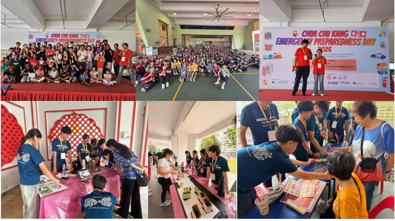 Various photos of residents engaged in booths